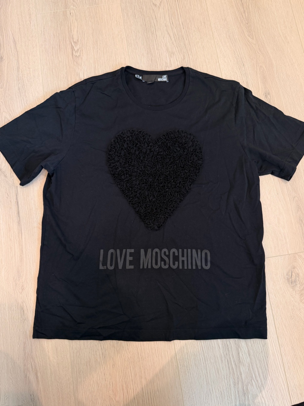 Love Moschino Black Tee with Textured Ruffles Heart